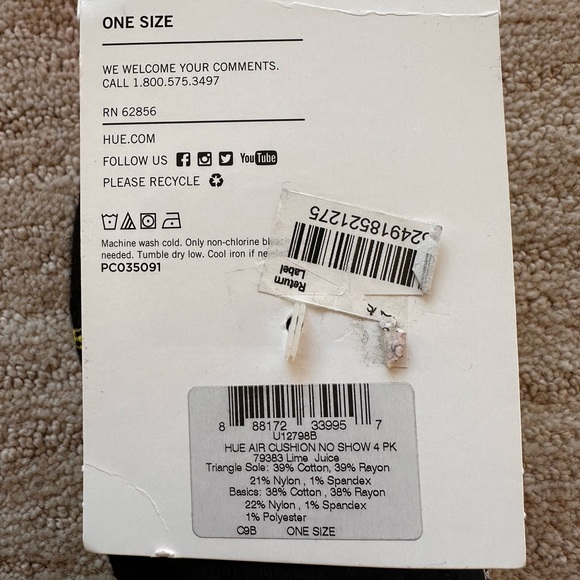 4 Pair Pack Hue Air-Cushion No Show Socks Yellow, 2 prs White, Black One Size - Picture 8 of 9